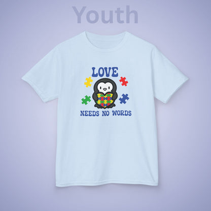 Love Needs No Words Penguin Graphic Autism Awareness Cotton Youth T Shirt