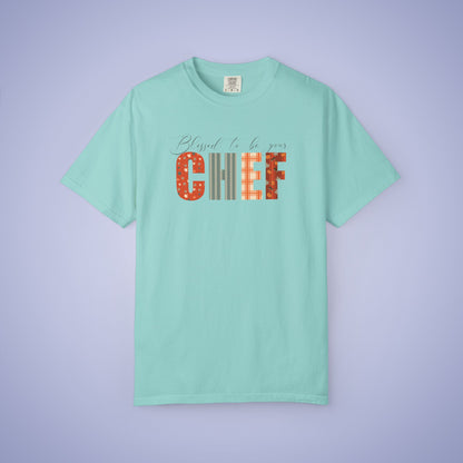 Blessed to be Your Chef White Thanksgiving Patterned Word Art Comfort T Shirt Unisex