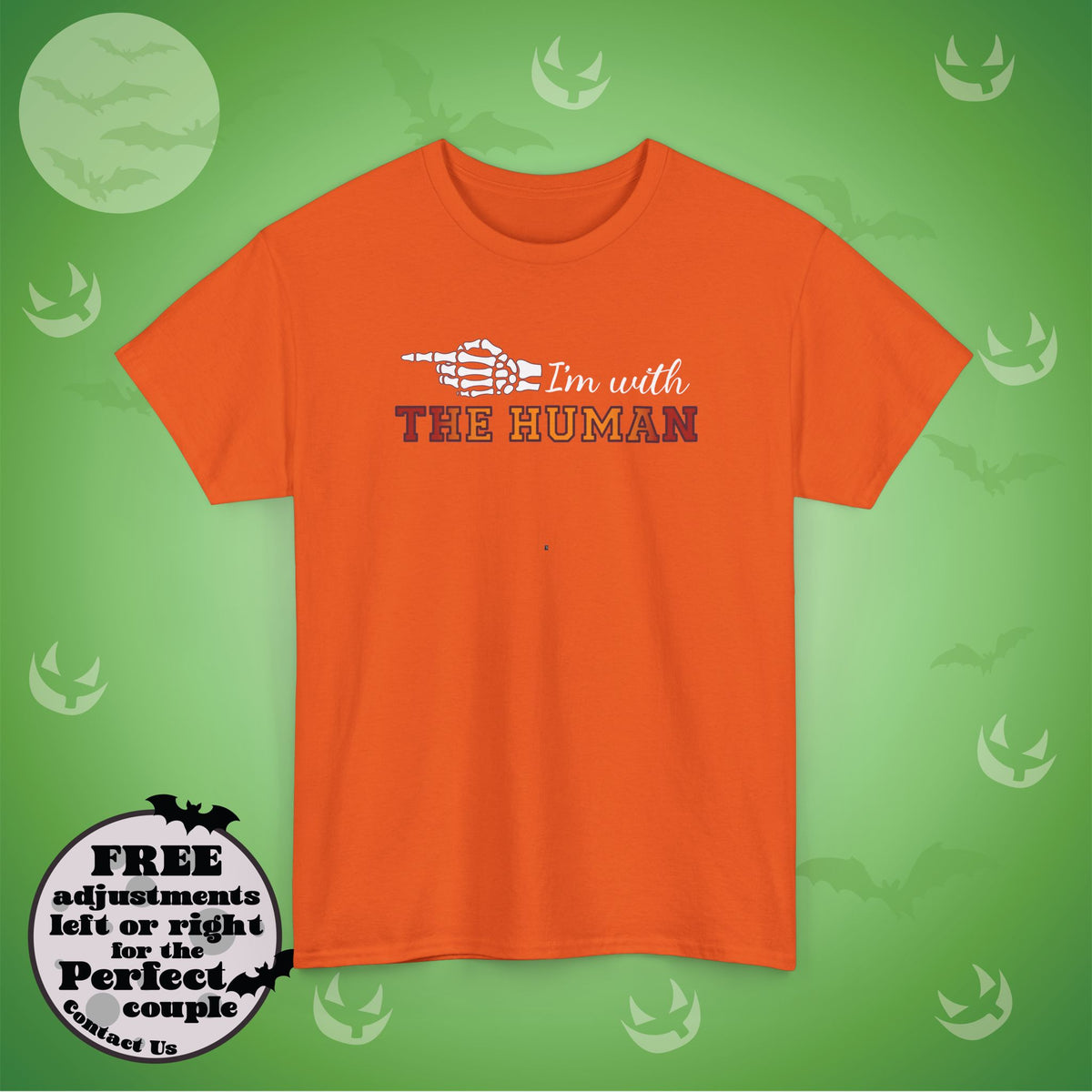 Im With THE HUMAN Couple Matching T-Shirt | Skeleton Halloween Design