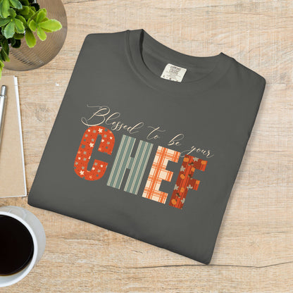 Blessed to be Your Chef Black Thanksgiving Patterned Word Art Comfort T Shirt Unisex