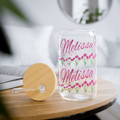 January Birthday Carnation Floral Personalized Sipper Glass Bamboo Lid