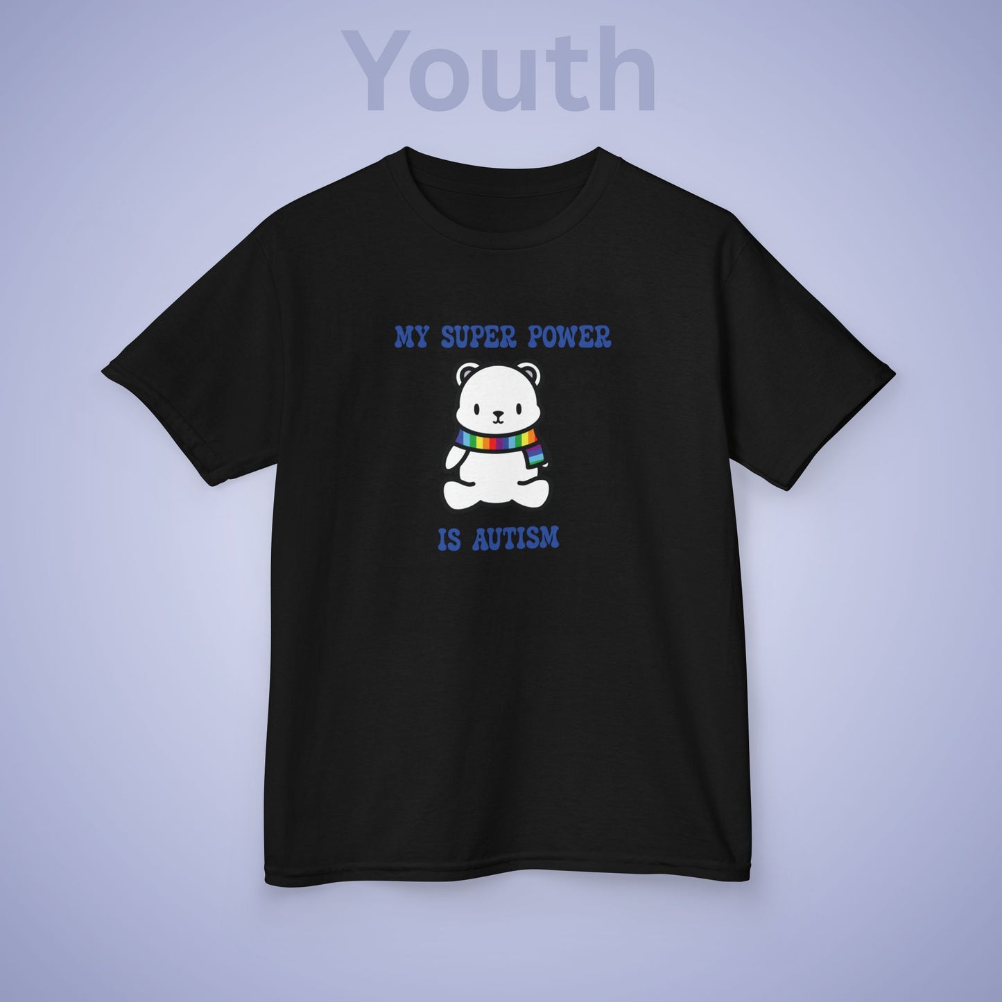 Polar Bear Autism is My Super Power Graphic Autism Awareness Cotton Youth T Shirt