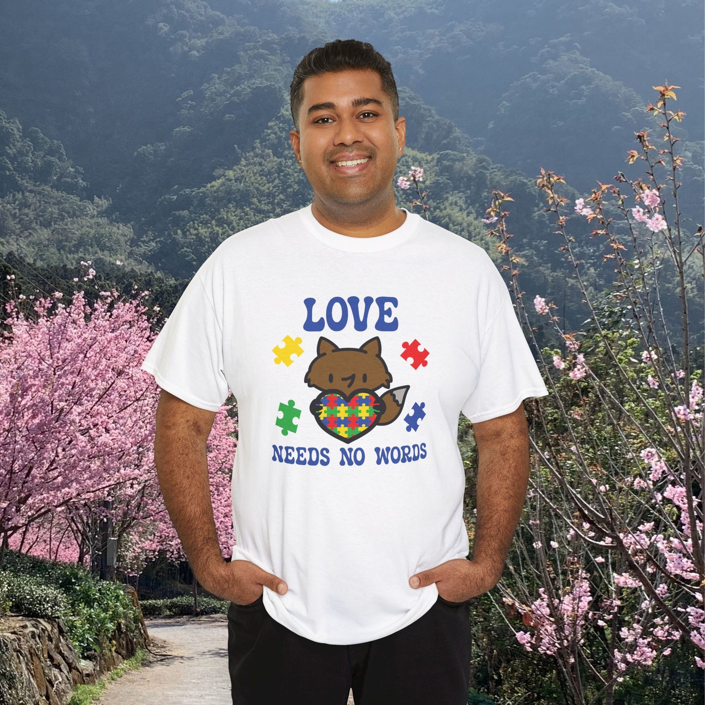 Fox Puzzle Heart Graphic Love Needs No Words Autism Awareness Unisex T Shirt
