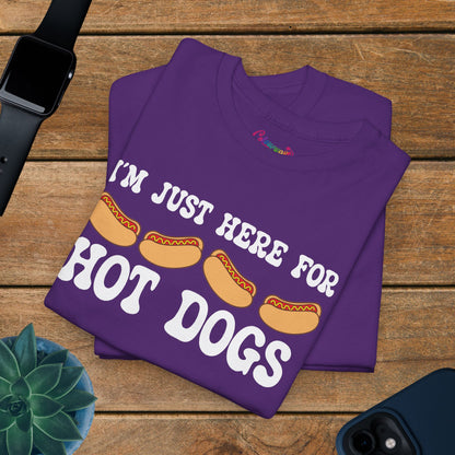 I'm Just Here for the Hot Dogs Funny Hot Dog T-Shirt | Hot Dog Lover Gift White