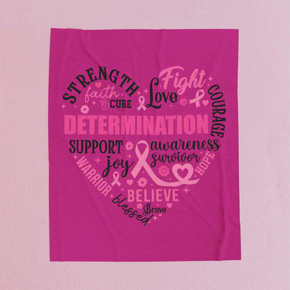 Heart Full of Fight Breast Cancer Awareness Pink Velveteen Plush Blanket 3 Sizes Chemotherapy Gift