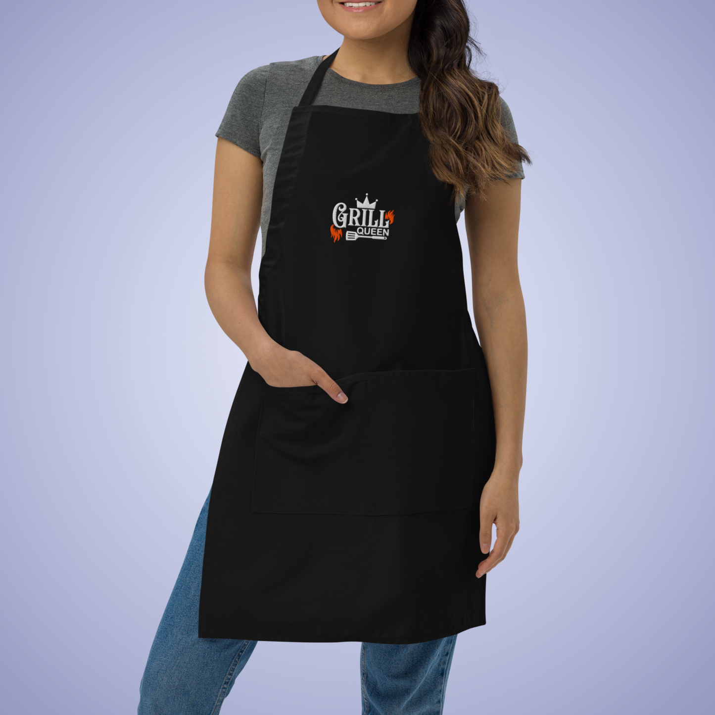 Grill Queen Meat Lover Smoker Gift Funny Black Embroidered Apron