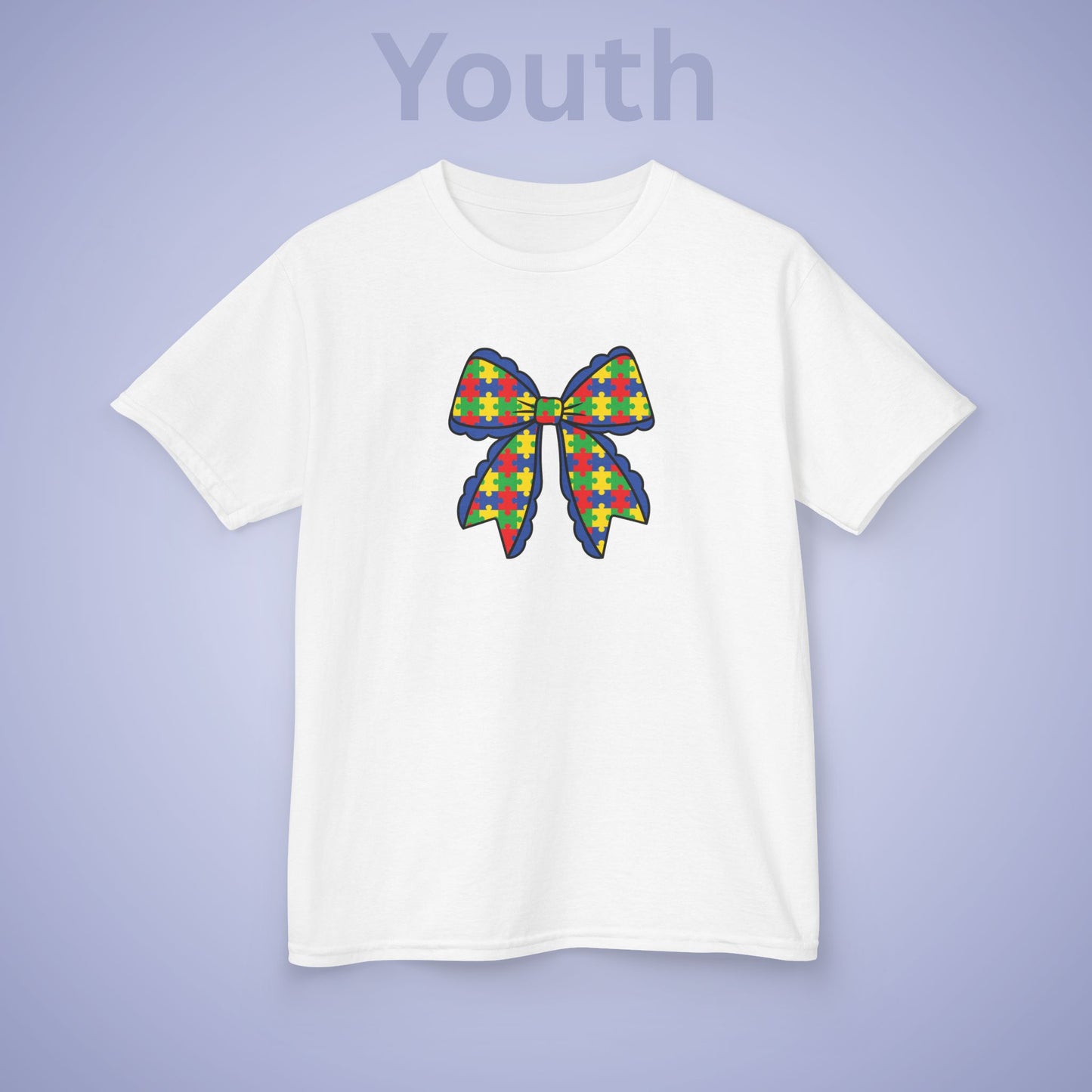 Coquette Puzzle Piece Bow Graphic Autism Awareness Cotton Youth T Shirt