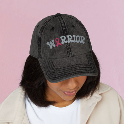 Warrior Embroidered Breast Cancer Awareness Unisex Distressed Cap Gift Black