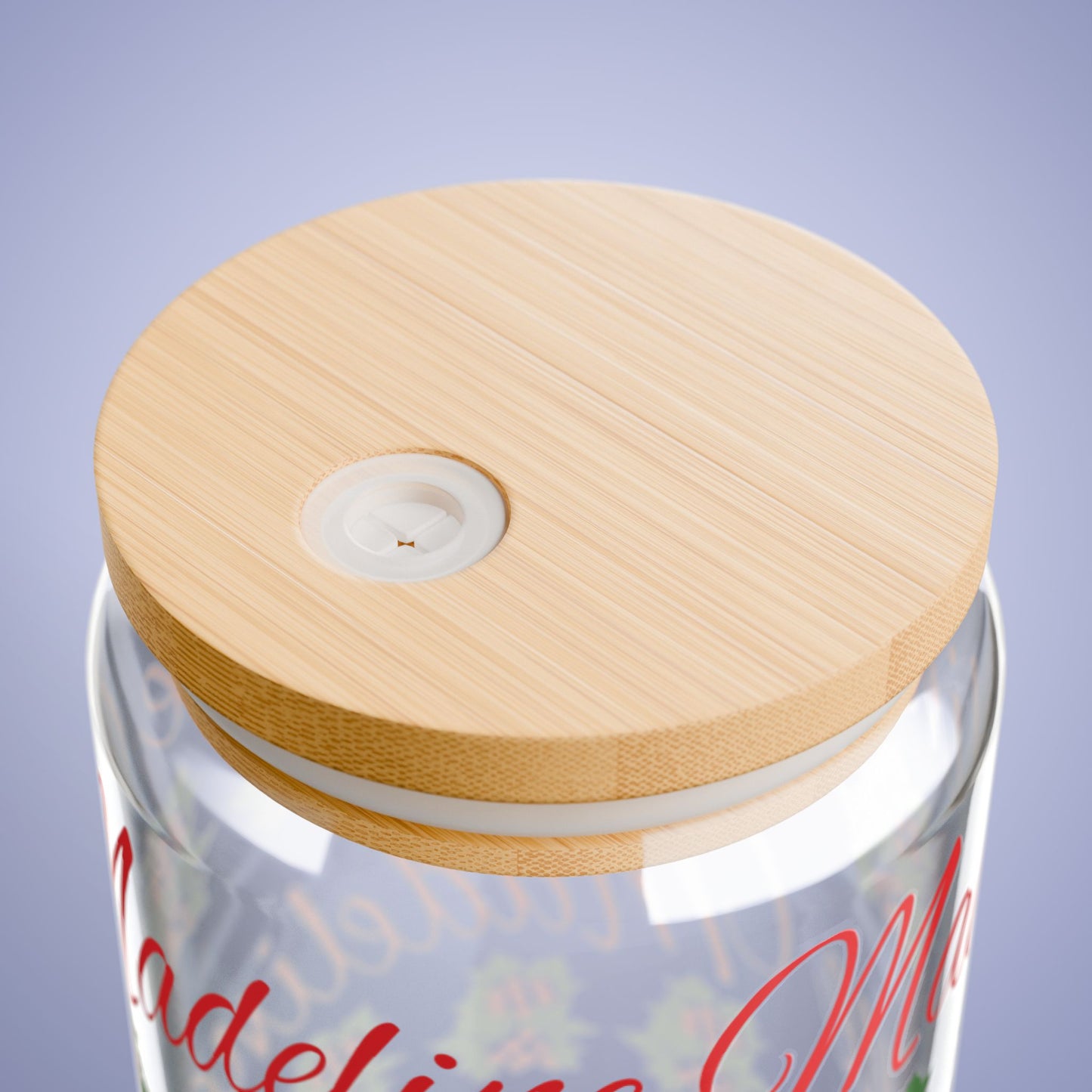 December Birthday Holly Floral Personalized Sipper Glass Bamboo Lid