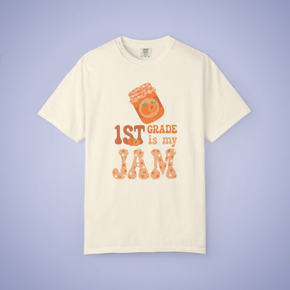 First Grade is my Jam Apricot Teacher T Shirt Comfort Colors Unisex Back to School
