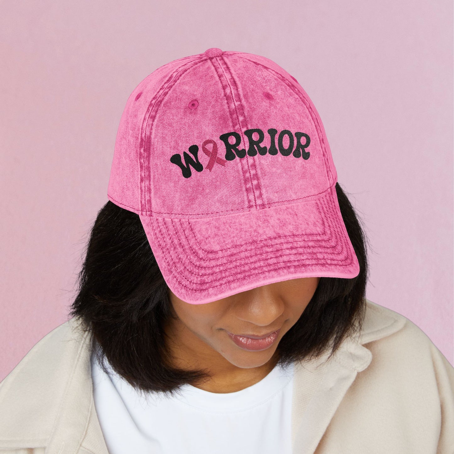 Warrior Embroidered Breast Cancer Awareness Unisex Distressed Cap Gift Pink
