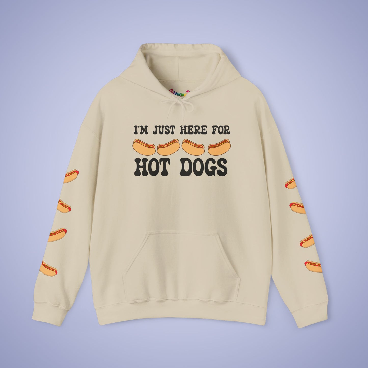 Im Just Here for the Hot Dogs Sleeve Print Hoodie | Hot Dog Lover Gift Black