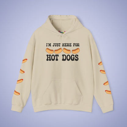 Im Just Here for the Hot Dogs Sleeve Print Hoodie | Hot Dog Lover Gift Black