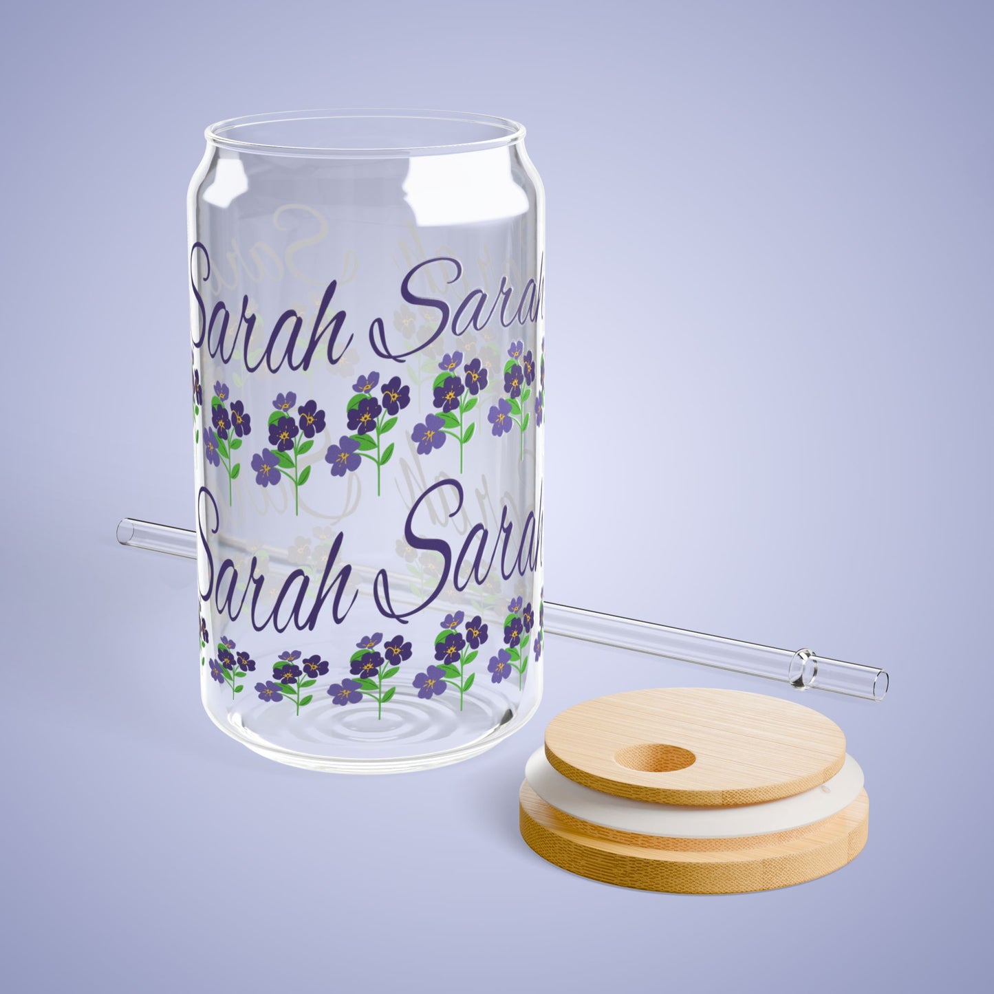 February Birthday Primrose Floral Personalized Sipper Glass Bamboo Lid