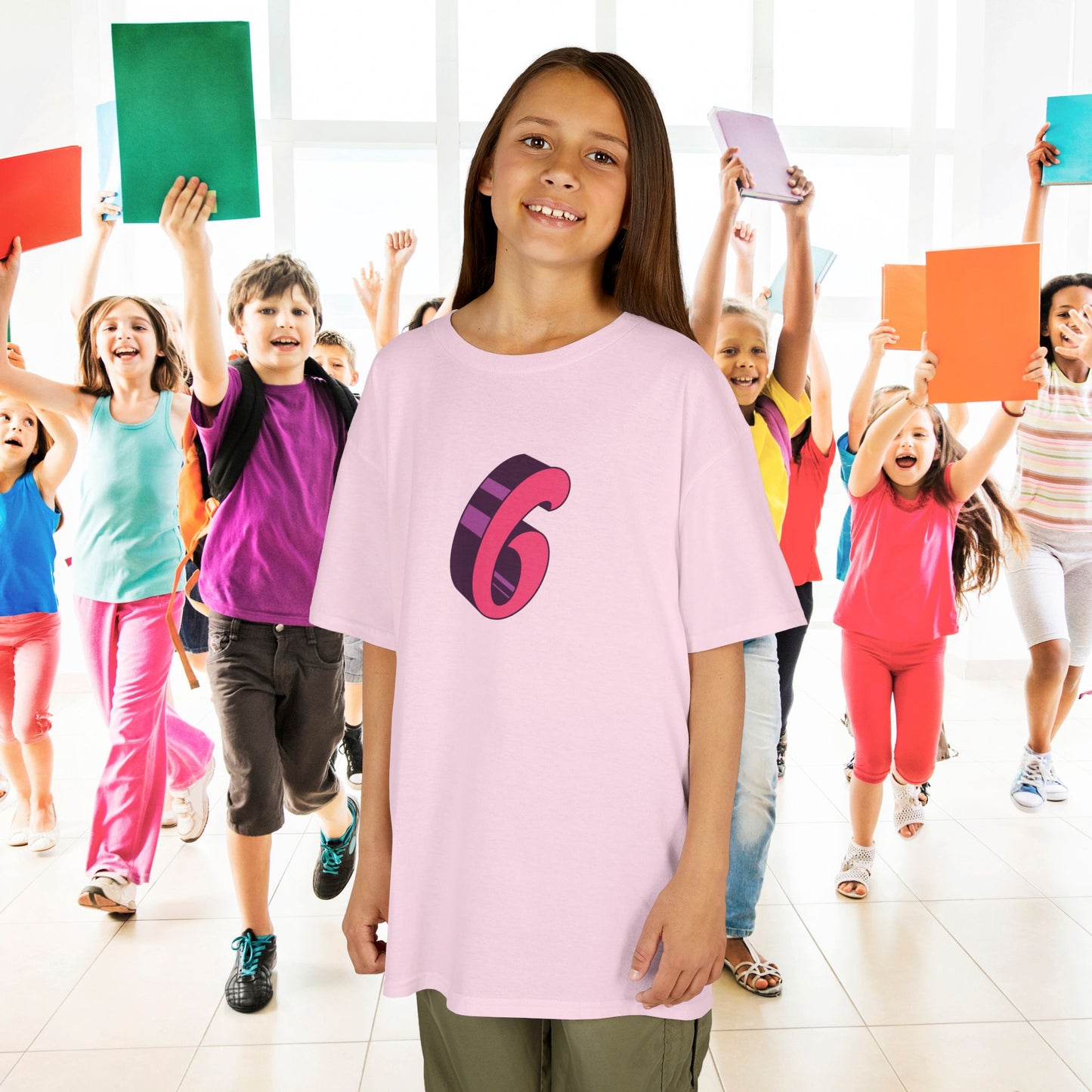 Pink Word Art 6 Tee Fun Trending Kids Cotton T Shirt Six Seven Youth