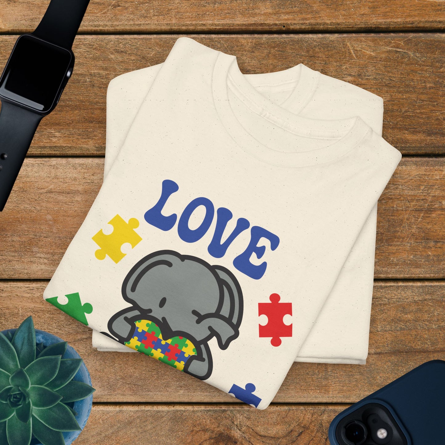 Elephant Puzzle Heart Graphic Love Needs No Words Autism Awareness Unisex T Shirt