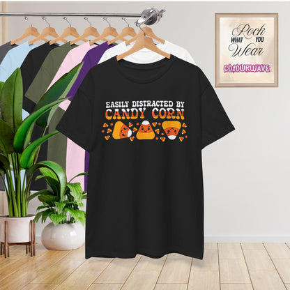 Easily Distracted by Candy Corn Halloween T-Shirt | Funny Graphic Design