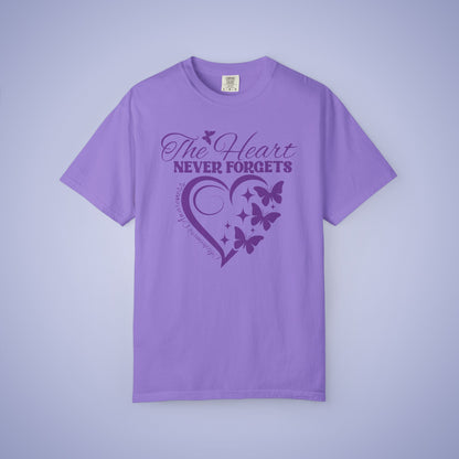 The Heart Never Forgets Alzheimers Awareness Comfort Colors T Shirt Unisex