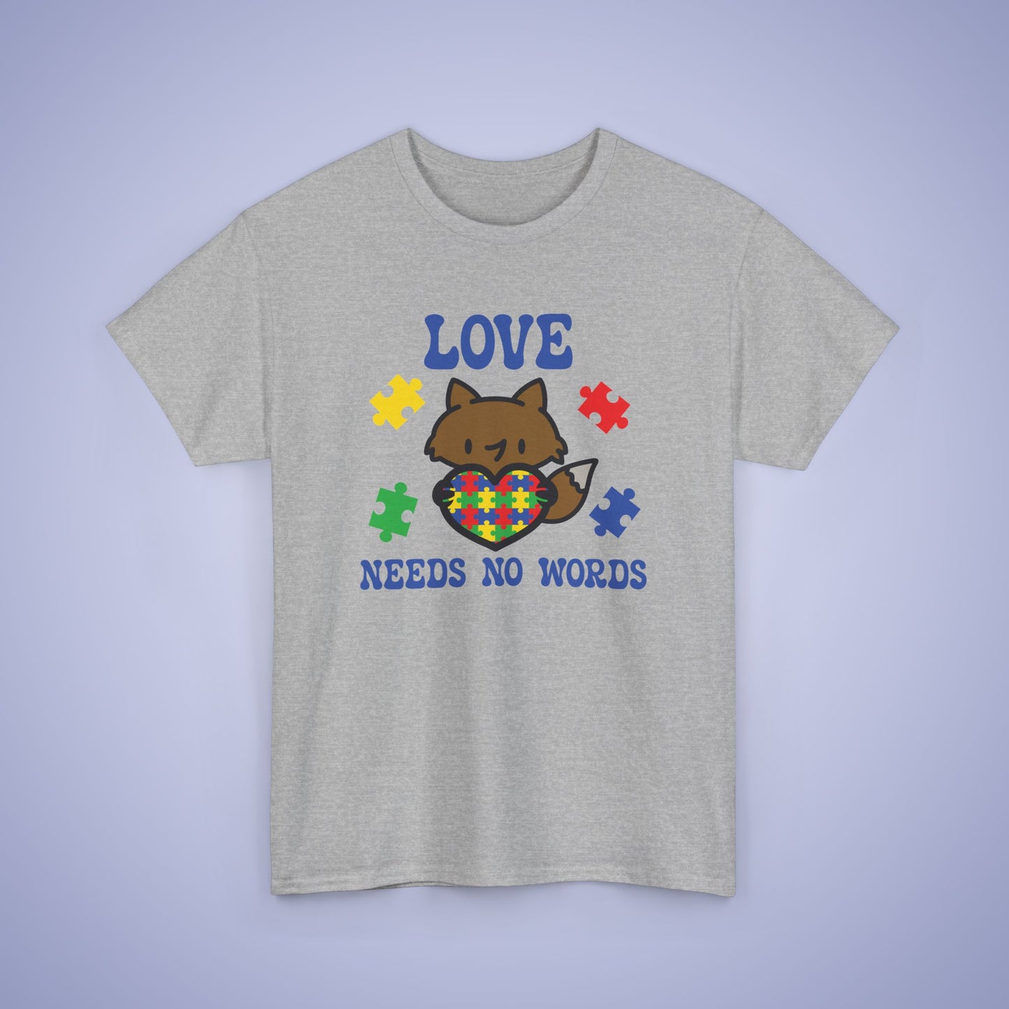 Fox Puzzle Heart Graphic Love Needs No Words Autism Awareness Unisex T Shirt
