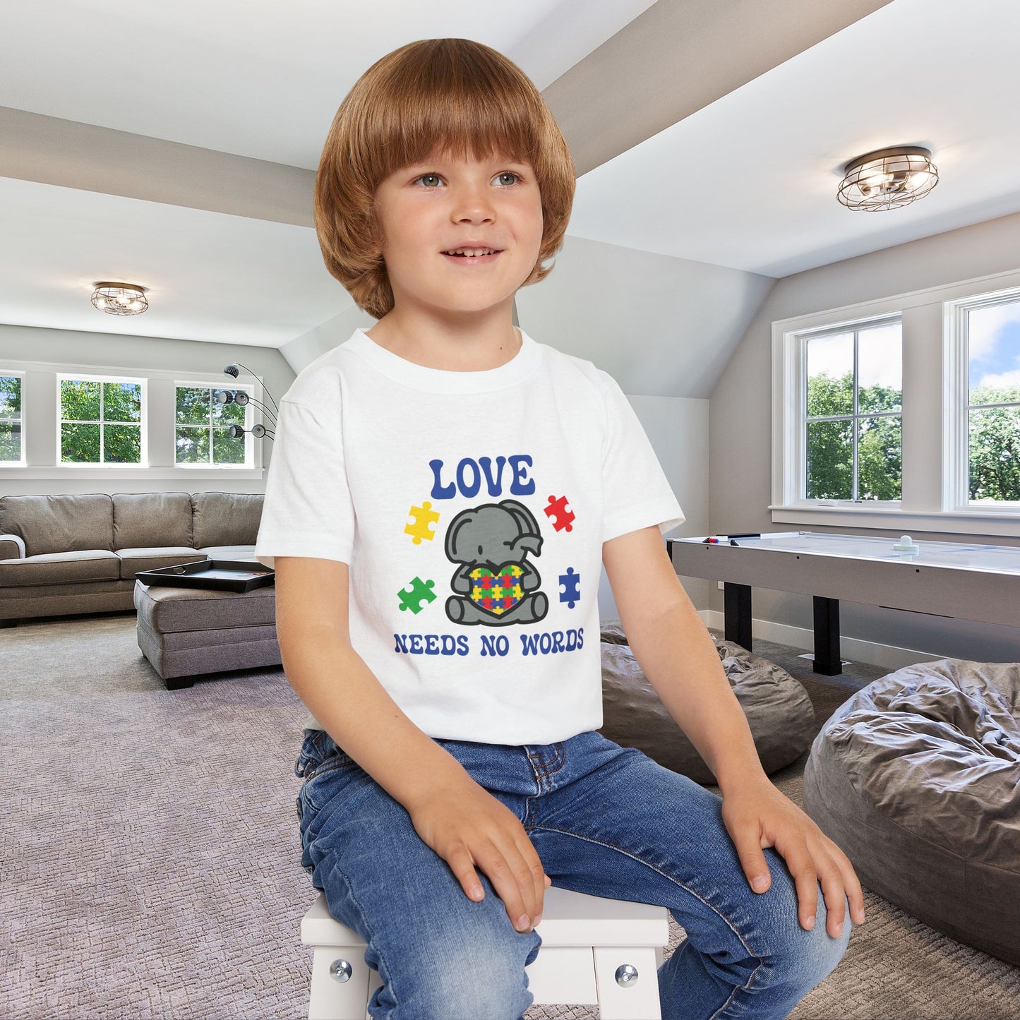 Love Needs No Words Elephant Graphic Autism Awareness Cotton Toddler T Shirt