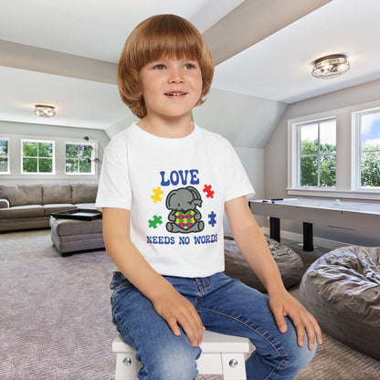 Love Needs No Words Elephant Graphic Autism Awareness Cotton Toddler T Shirt