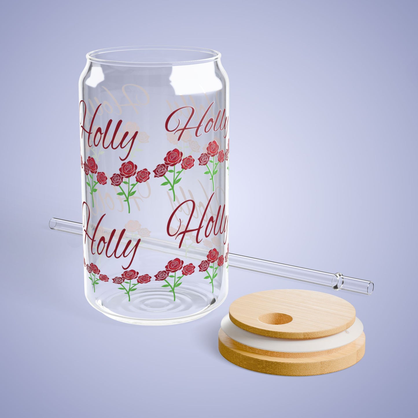 June Birthday Roses Floral Personalized Sipper Glass Bamboo Lid