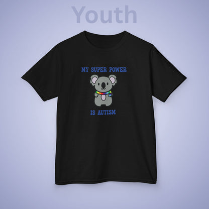 Koala Autism is My Super Power Graphic Autism Awareness Cotton Youth T Shirt