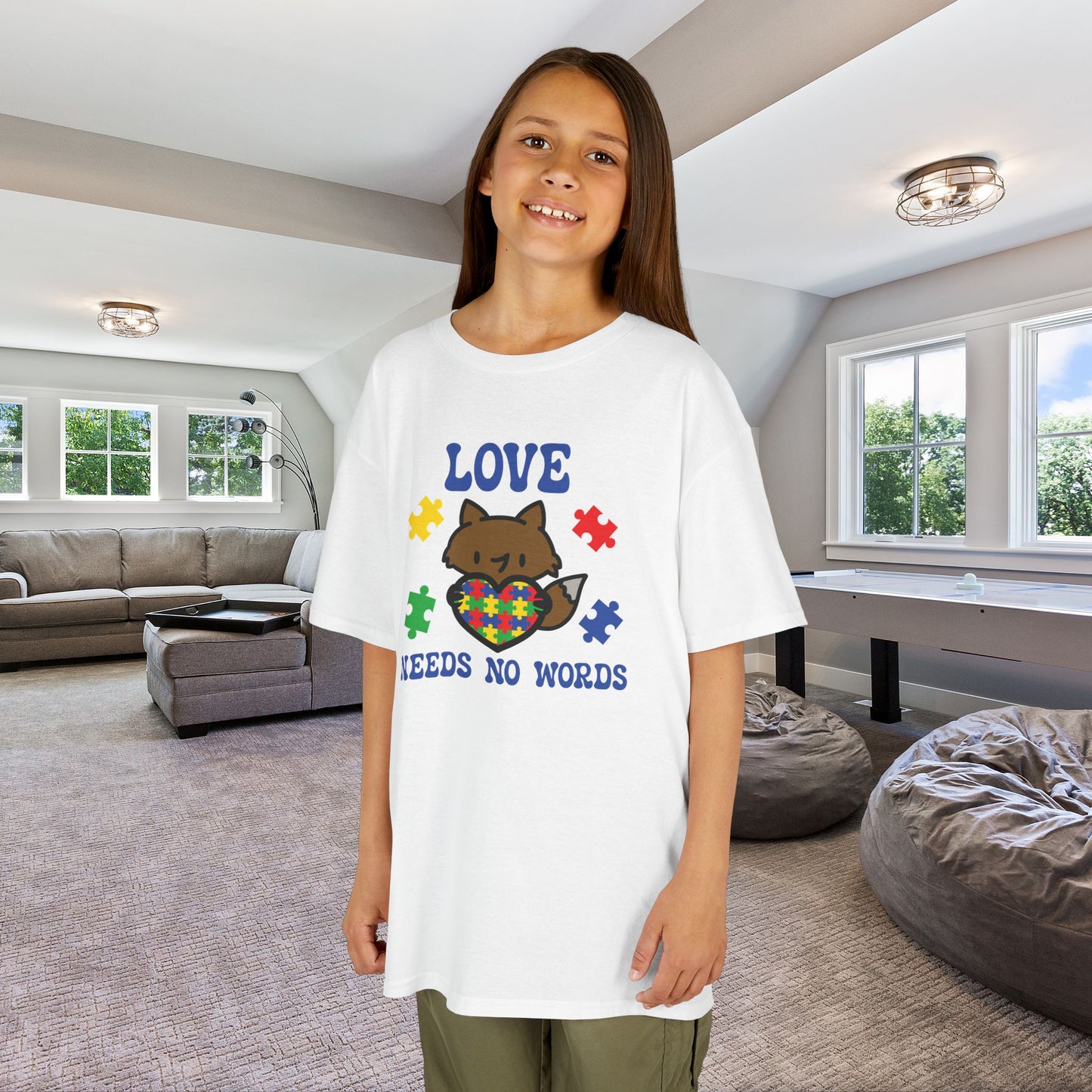 Love Needs No Words Fox Graphic Autism Awareness Cotton Youth T Shirt