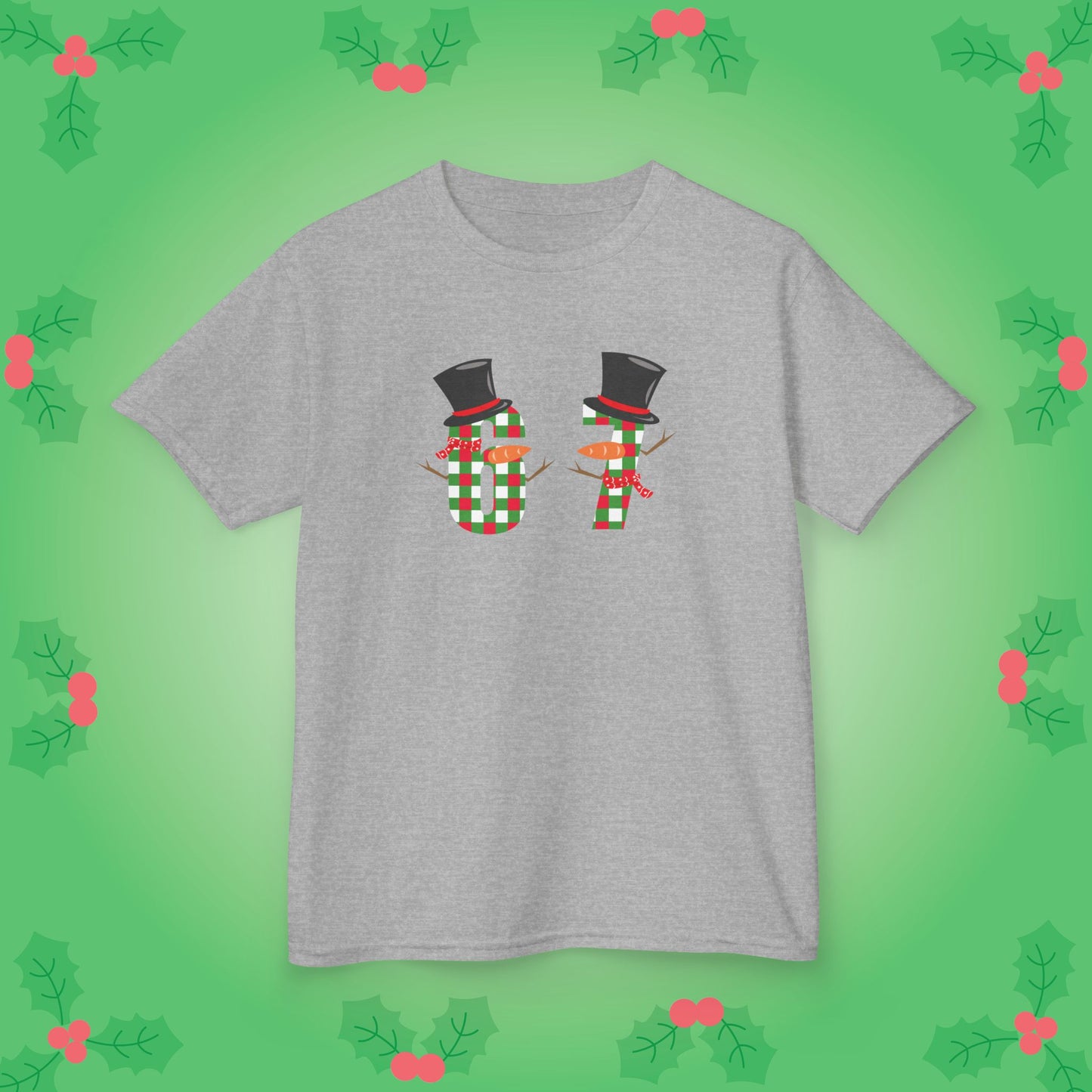 Snowman Patterned Text Christmas 67 Tee Fun Trending Kids Cotton T Shirt Six Seven Youth