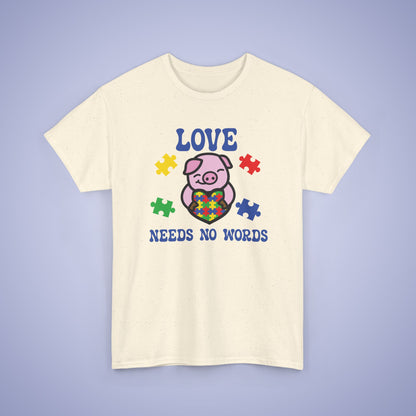 Pig Puzzle Heart Graphic Love Needs No Words Autism Awareness Unisex T Shirt