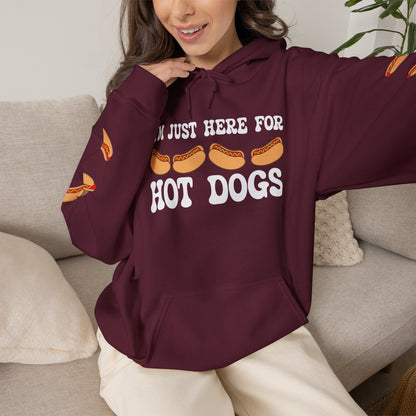 Im Just Here for the Hot Dogs Sleeve Print Hoodie | Hot Dog Lover Gift White