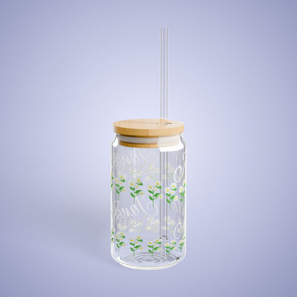 April Birthday DaisyFloral Personalized Sipper Glass Bamboo Lid
