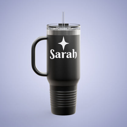 Personalized Insulated Travel Mug - 40oz, Custom Name Mug for Coffee Lovers Olive Black