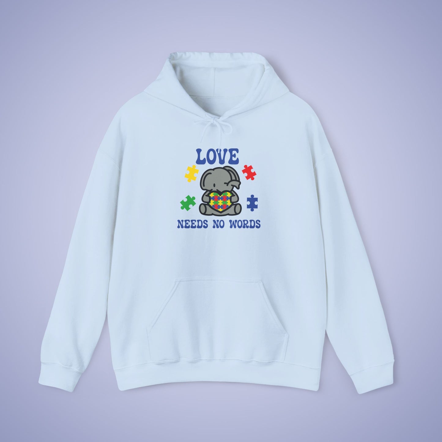 Love Needs No Words Elephant Lover Graphic Autism Awareness Hoodie Unisex