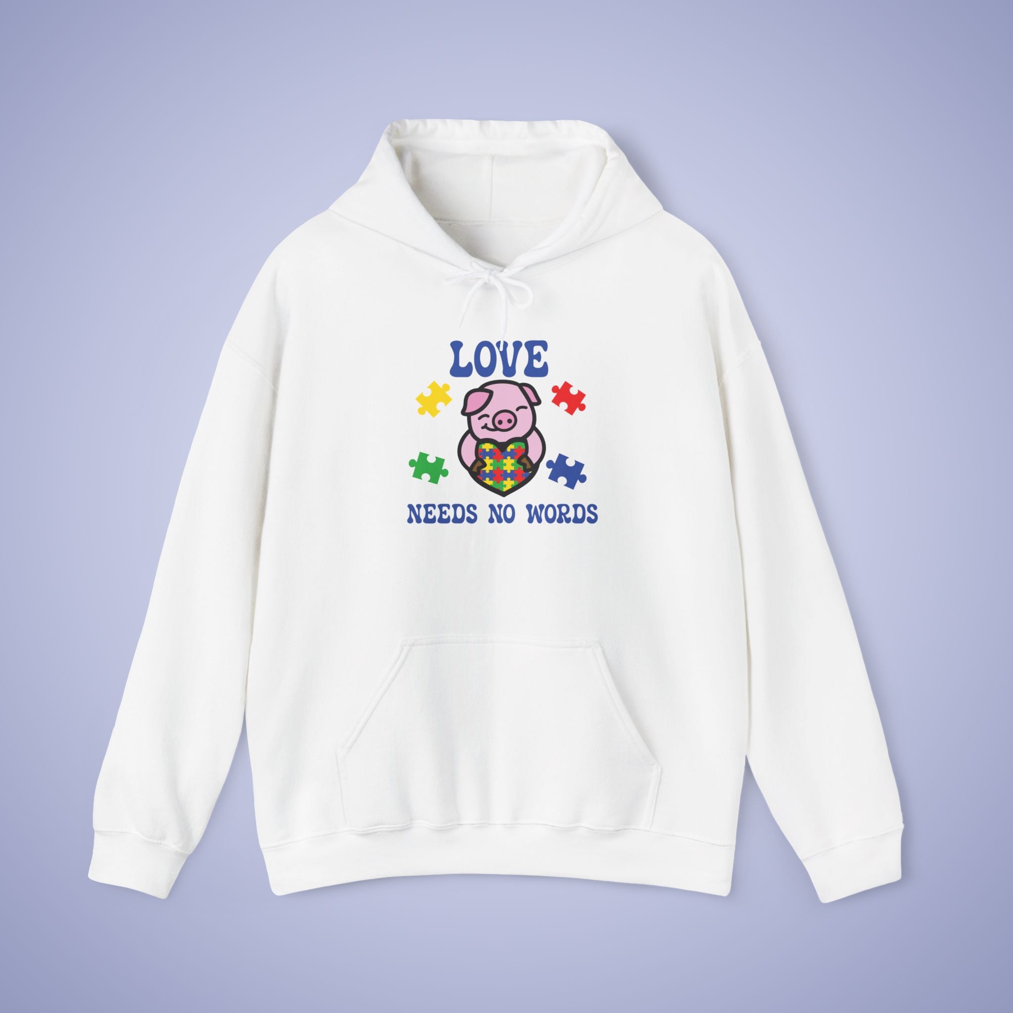 Love Needs No Words Pig Lover Graphic Autism Awareness Hoodie Unisex