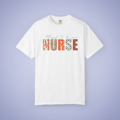 Blessed to be Your Nurse White Thanksgiving Patterned Word Art Comfort T Shirt Unisex