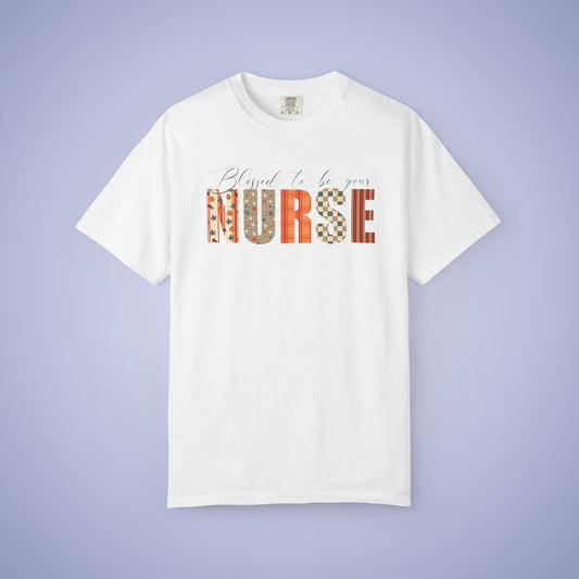 Blessed to be Your Nurse White Thanksgiving Patterned Word Art Comfort T Shirt Unisex