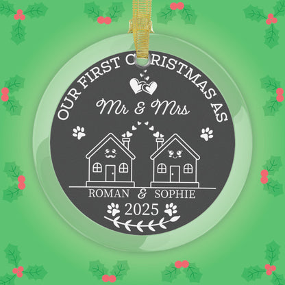 Our First Christmas Mr & Mrs Newlywed Personalized Glass Ornament Gift