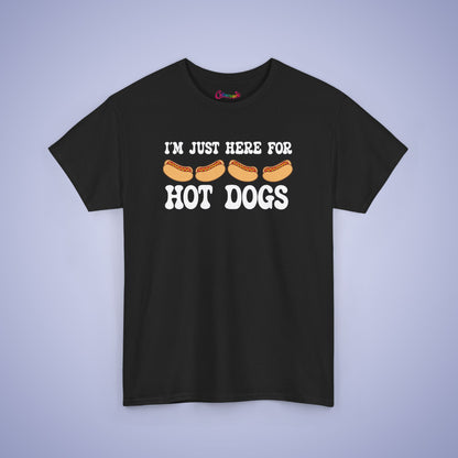 I'm Just Here for the Hot Dogs Funny Hot Dog T-Shirt | Hot Dog Lover Gift White