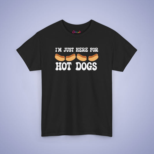 I'm Just Here for the Hot Dogs Funny Hot Dog T-Shirt | Hot Dog Lover Gift White