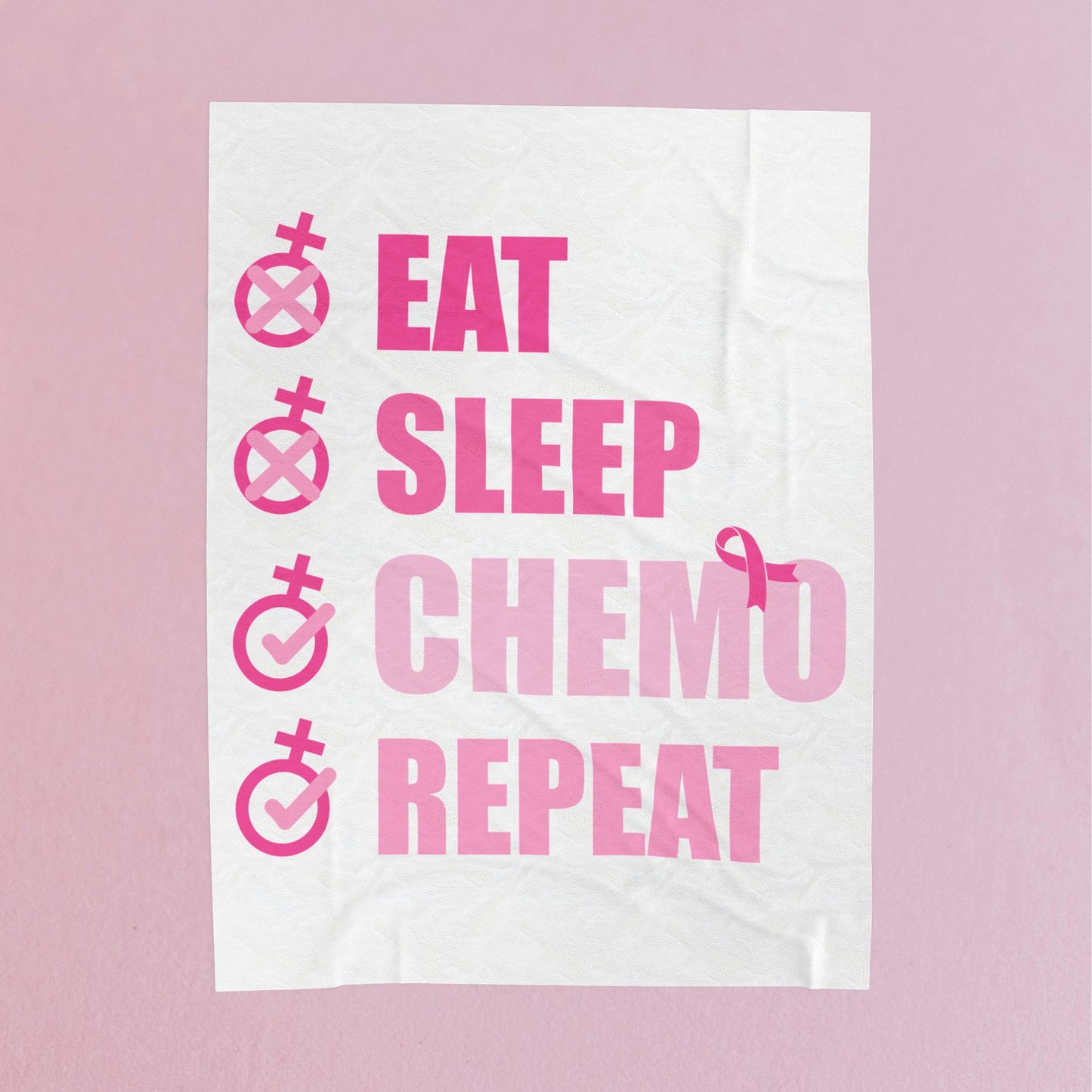 Eat Sleep Chemo Repeat White Velveteen Plush Blanket 3 Sizes Chemotherapy Gift