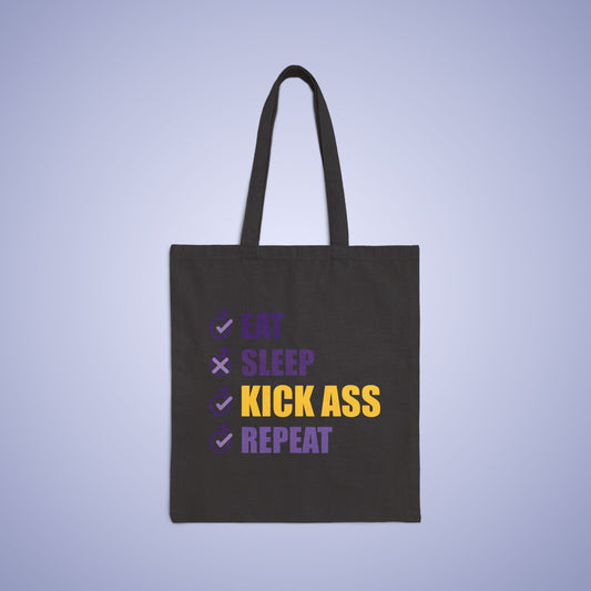 Eat Sleep Kick Ass Repeat Intl Womens Day Black Cotton Canvas Tote Bag