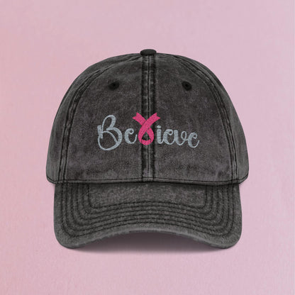 Believe Embroidered Breast Cancer Awareness Unisex Distressed Cap Gift Black