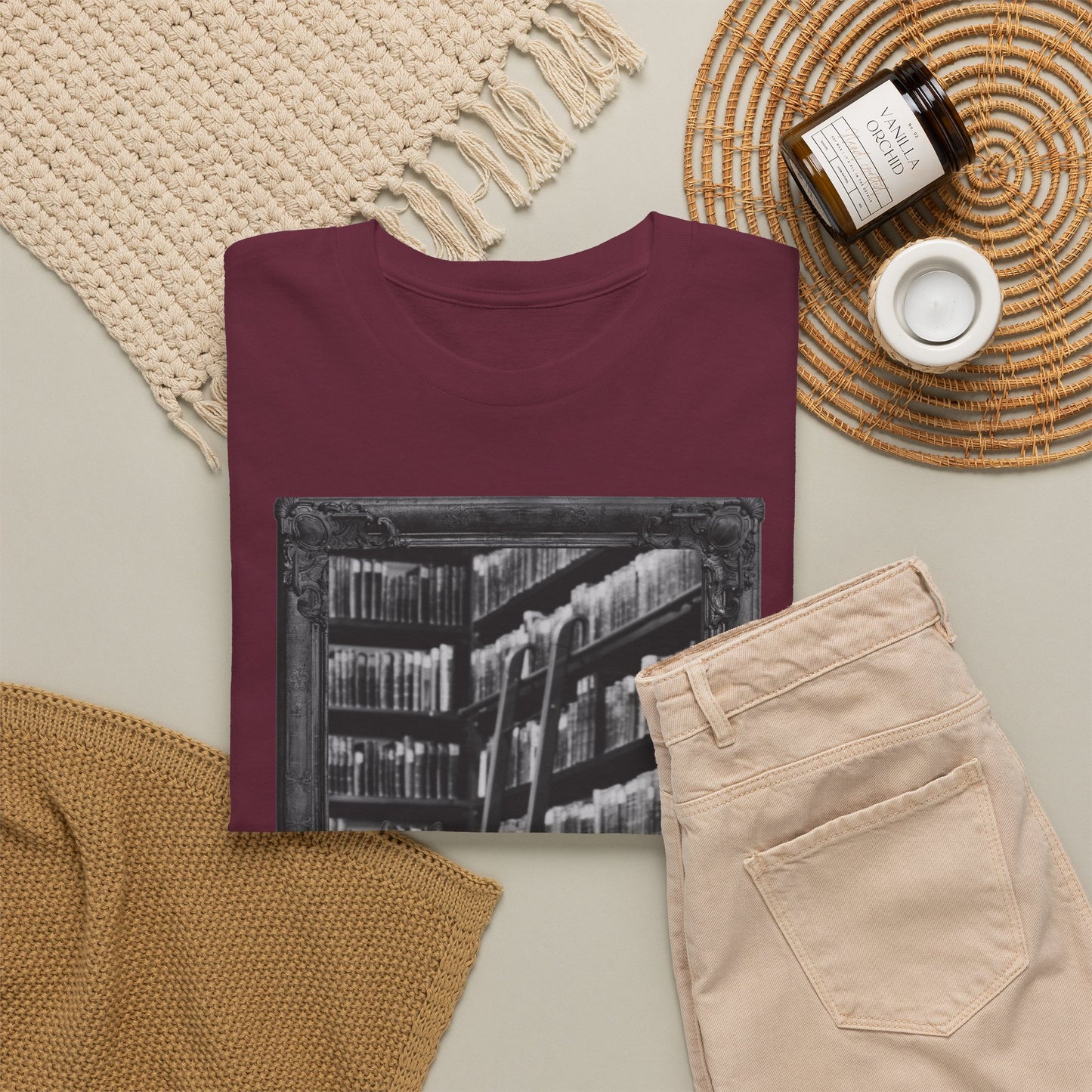 Black Cat Spooky Library Halloween T-Shirt | Book Lover Photographic Design