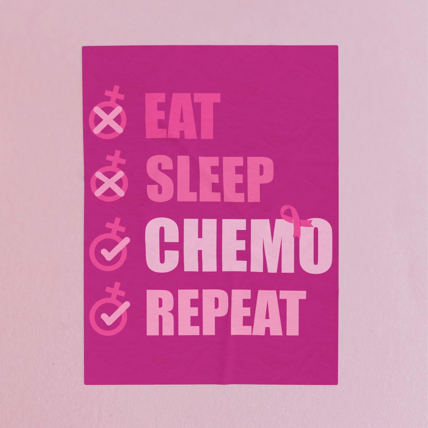 Eat Sleep Chemo Repeat Pink Velveteen Plush Blanket 3 Sizes Chemotherapy Gift