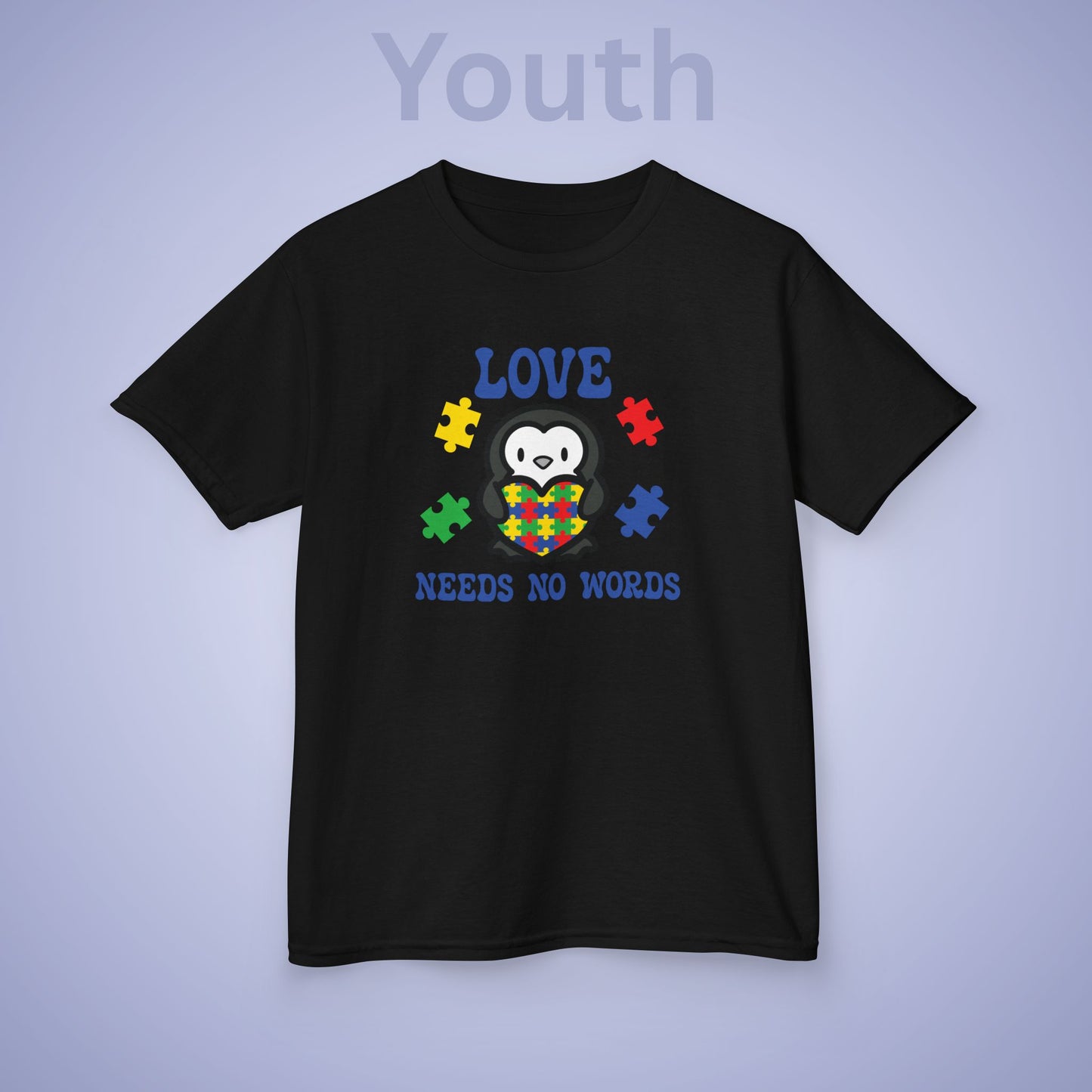 Love Needs No Words Penguin Graphic Autism Awareness Cotton Youth T Shirt