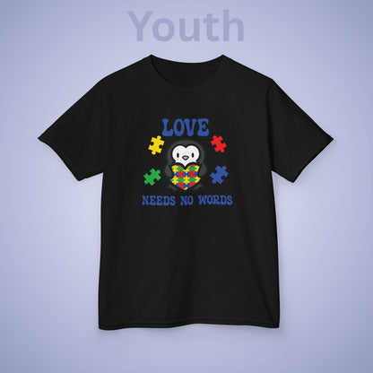 Love Needs No Words Penguin Graphic Autism Awareness Cotton Youth T Shirt
