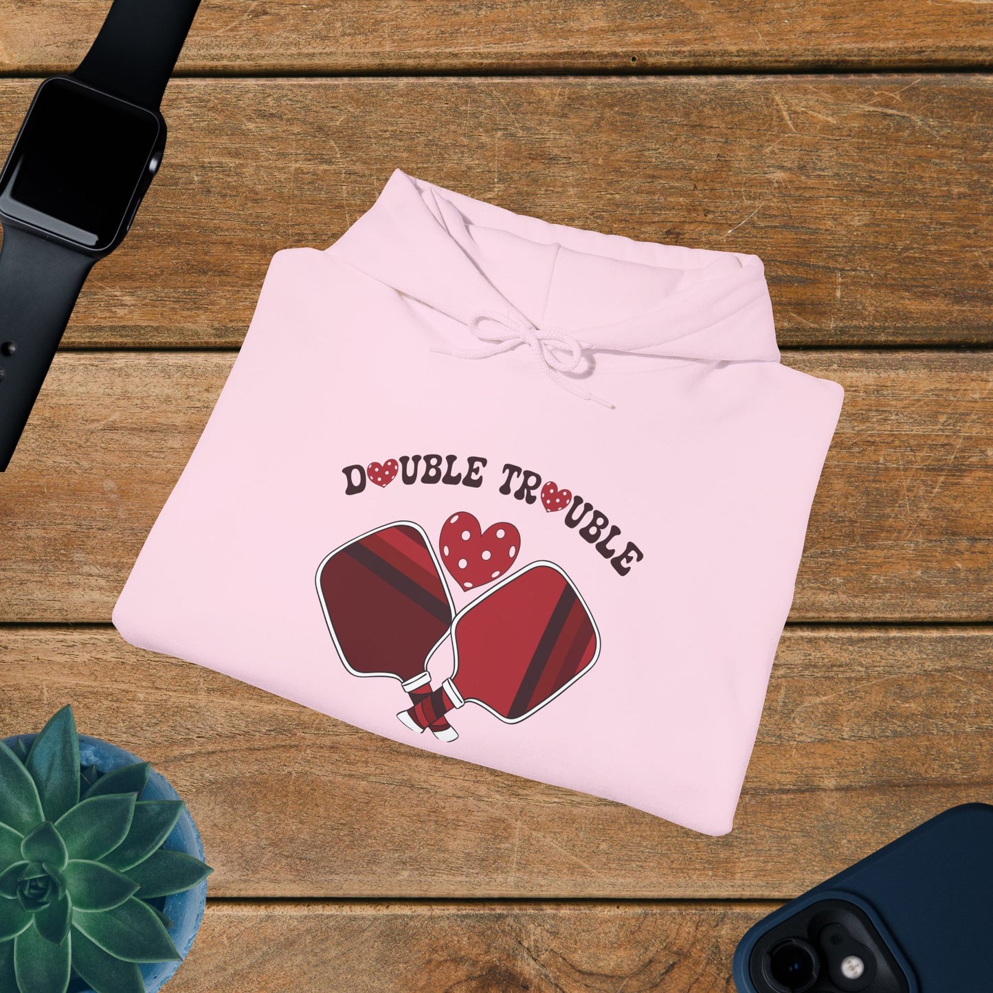Double Trouble Pickleball Hoodie | Couple Matching Pickleball Lover Gift Light Crimson Version