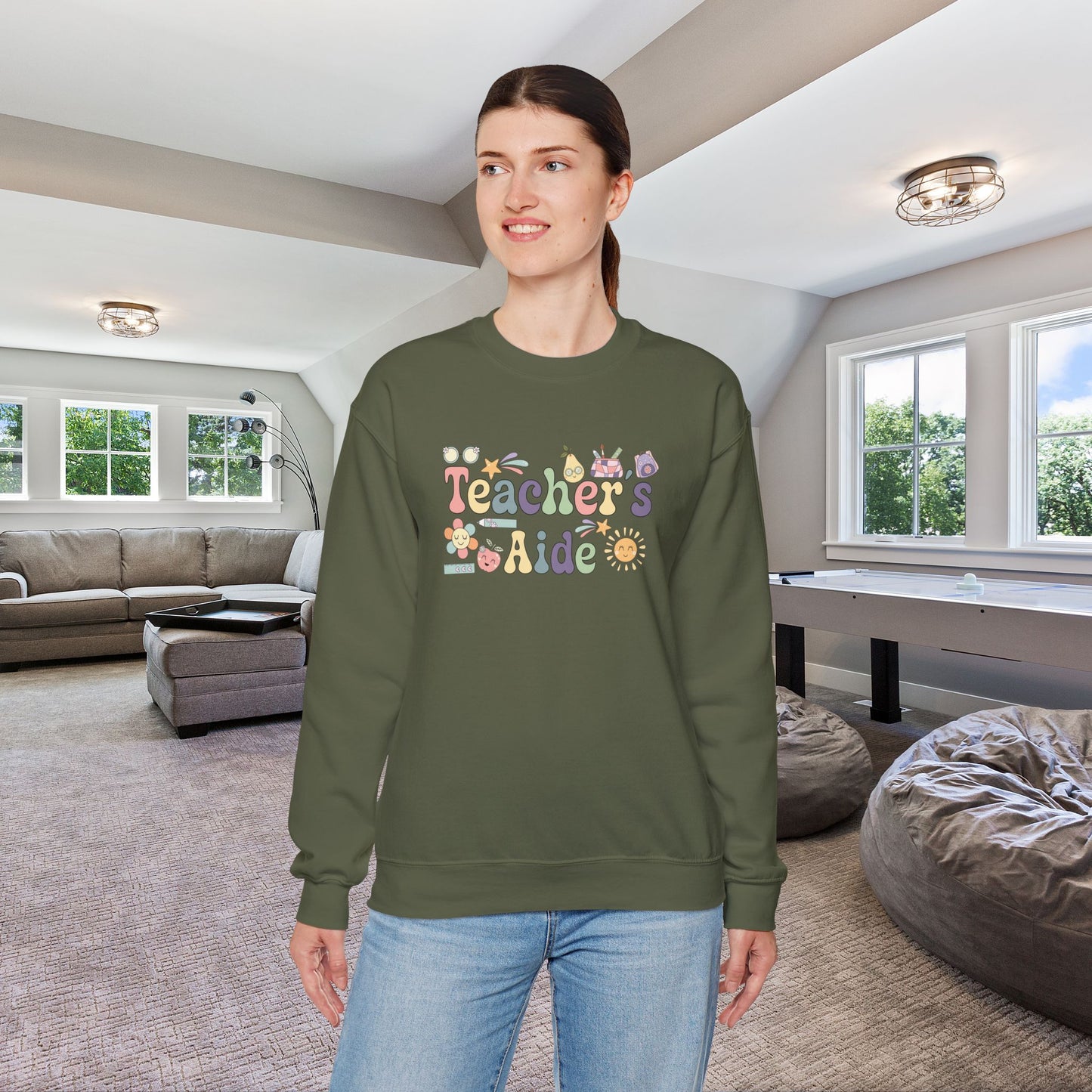 Teachers Aid Teacher Crewneck Sweatshirt Retro Unisex Back to School