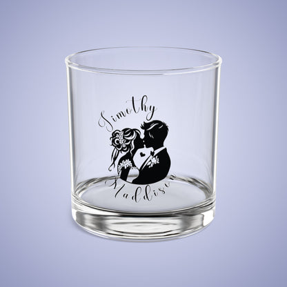 Bride & Groom In Love Personalized Wedding Engagement Rocks Glass Black